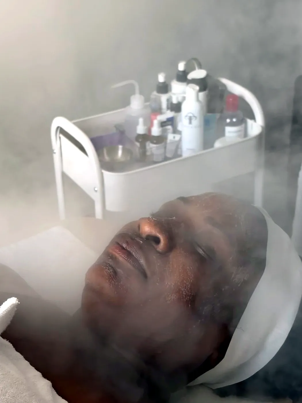 Steam facial in progress in Emily's suite